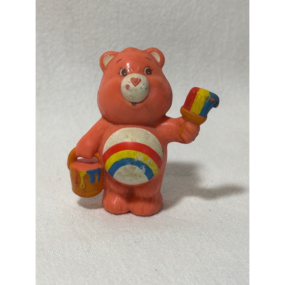 Vintage 1983 Care Bears Cheer Bear PVC Mini Figurine Rainbow Paint 2 Inch Toy